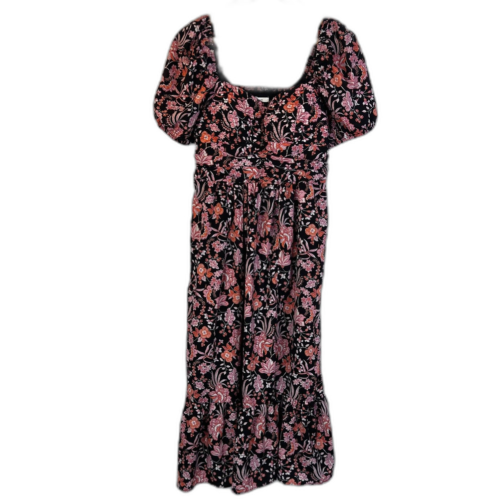Maurices Floral Print Smocked Back Peasant Ruffled Skirt Midi Dress Size Medium
